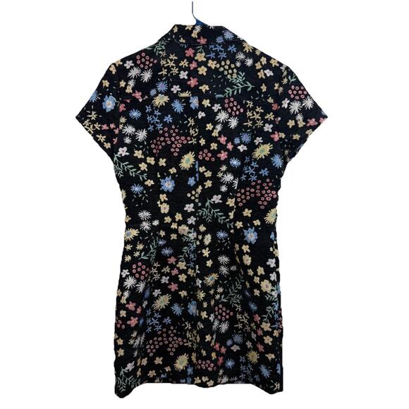 Storia New Black Floral Tapestry Mini Dress Medium Full Snap Dark Floral Retro - Picture 6 of 13